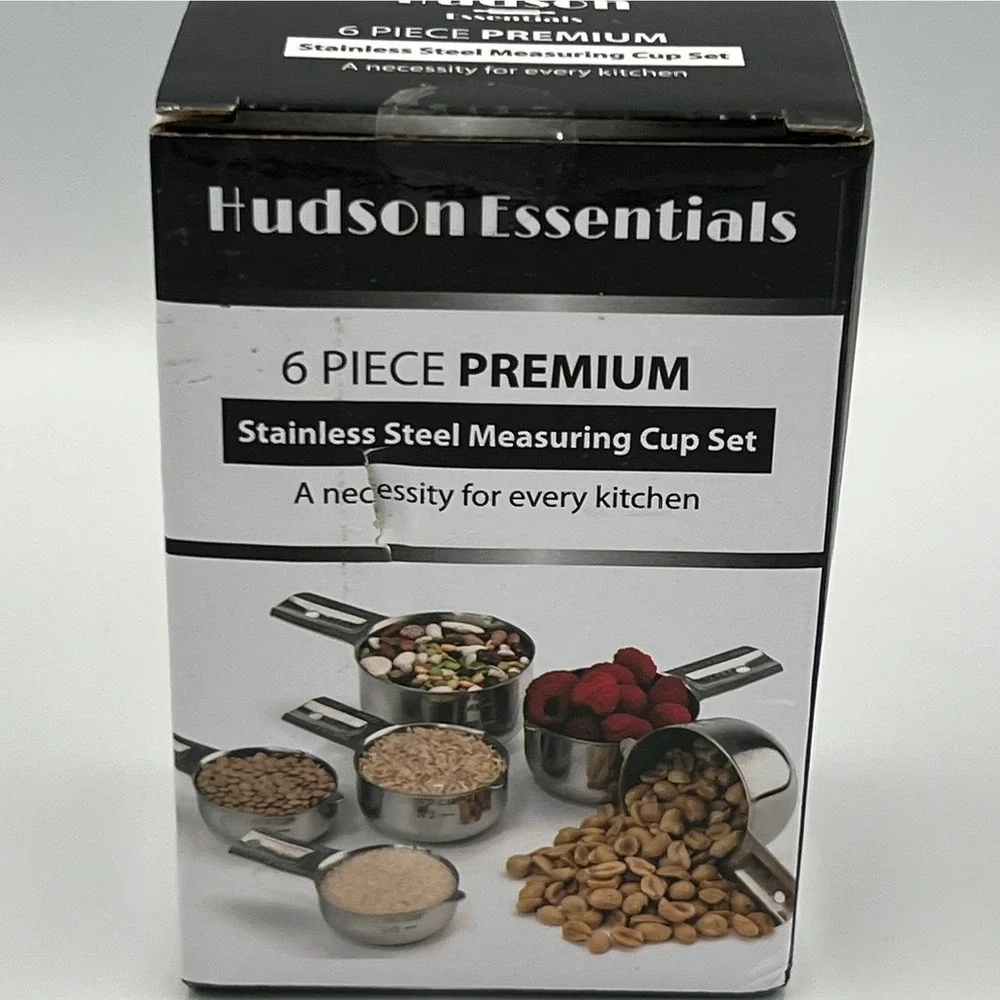 Hudson Essentials Stainless Steel Measuring Cups Set 6 Piece Silver New